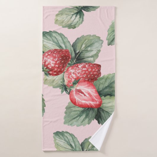 Zomerrijpe aardbeien: Waterverf roze Badhanddoek (Badhanddoek)