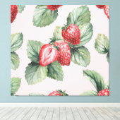 Zomerrijpe aardbeien: Waterverf roze Canvas Afdruk (Insitu (Houten vloer))