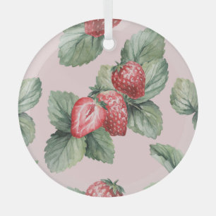 Zomerrijpe aardbeien: Waterverf roze Glas Ornament