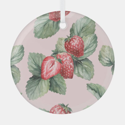 Zomerrijpe aardbeien: Waterverf roze Glas Ornament (Voorkant)