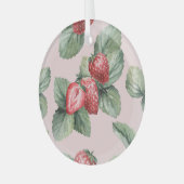 Zomerrijpe aardbeien: Waterverf roze Glas Ornament (Voorkant links)