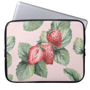 Zomerrijpe aardbeien: Waterverf roze Laptop Sleeve