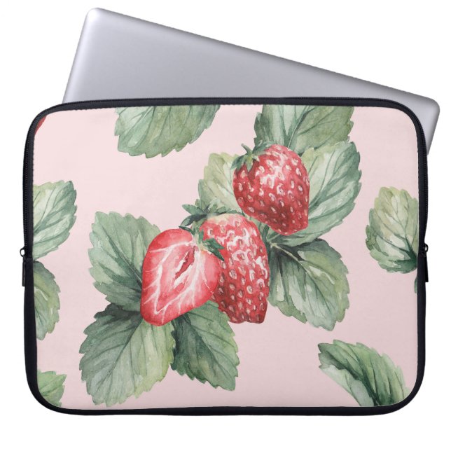 Zomerrijpe aardbeien: Waterverf roze Laptop Sleeve (Voorkant)
