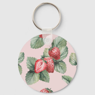 Zomerrijpe aardbeien: Waterverf roze Sleutelhanger