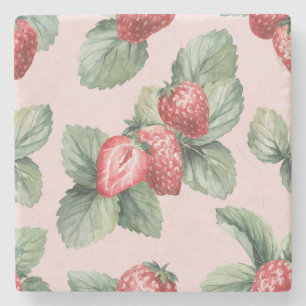 Zomerrijpe aardbeien: Waterverf roze Stenen Onderzetter