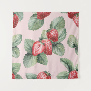 Zomerrijpe aardbeien: Waterverf roze Wandkleed