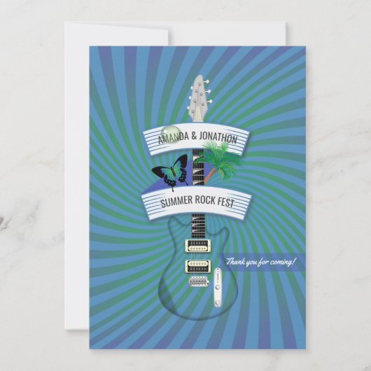 Zomerrockfestival Bruiloft Bedankkaart (Voorkant)
