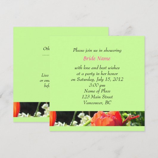 zomerrode bloemen - korte douche kaart (Voorkant / Achterkant)