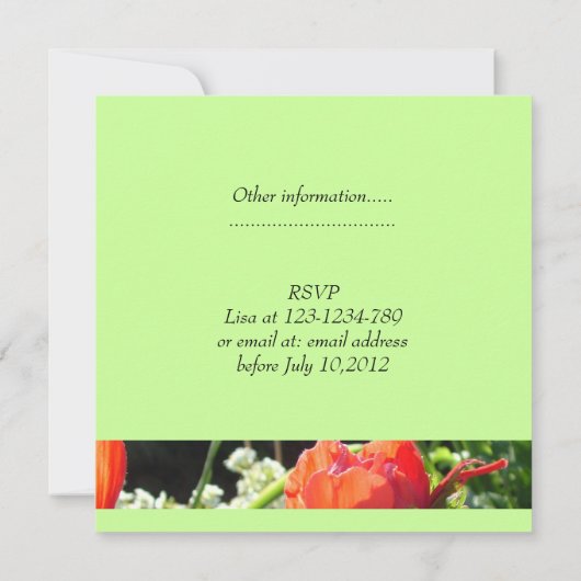 zomerrode bloemen - korte douche kaart (Achterkant)