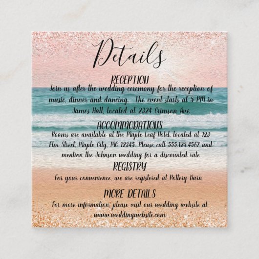 Zomerromance: Elegant Strand Informatiekaartje (Voorkant)