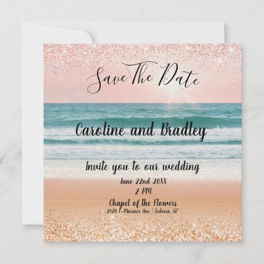 Zomerromance: Elegant strand Save The Date (Voorkant)