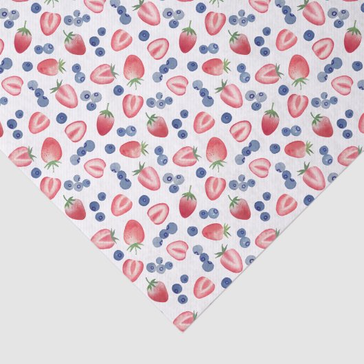 Zomerrood Wit Blauw Aardbeien Blauwe bessen Tissuepapier (Detail)