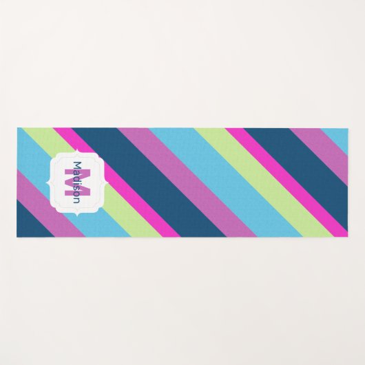 Zomerroze blauwe roze limoen kleurige lijnen Monog Yogamat (Voorkant (horizontaal))