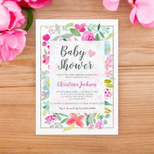 Zomerroze bloemengoud waterverf baby shower kaart