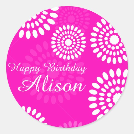Zomerroze bloemetjes Happy Birthday Name sticker (Voorkant)