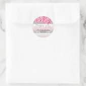 Zomerroze en grijze strepen Floral Lace bruiloft Ronde Sticker (Tas)