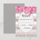 Zomerroze en grijze strepen Floral Lace bruiloft RSVP Kaartje (Voorkant / Achterkant)