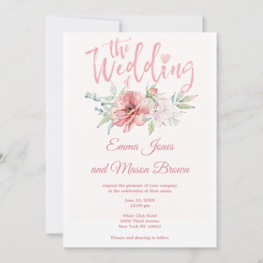 Zomerroze koraalmunt florale typografie Weddenscha Kaart (Voorkant)