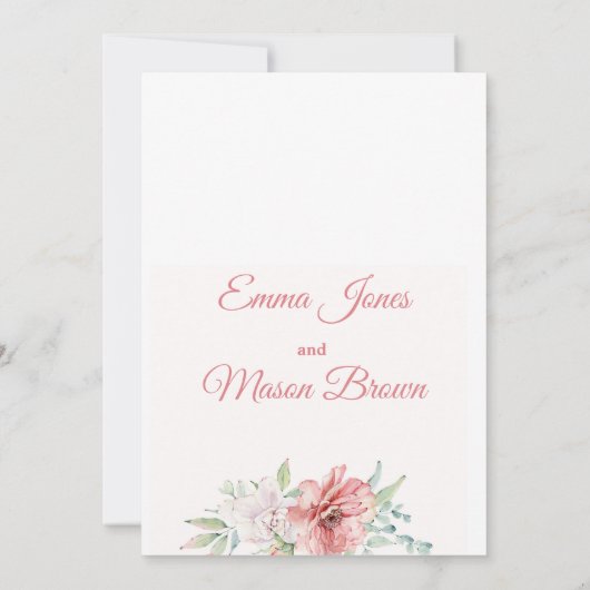 Zomerroze koraalmunt florale typografie Weddenscha Kaart (Achterkant)