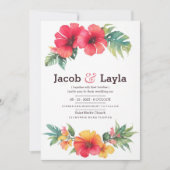 Zomerroze sinaasappel groen tropisch bloemenbruilo kaart (Voorkant)