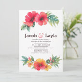 Zomerroze sinaasappel groen tropisch bloemenbruilo kaart (Staand voorkant)