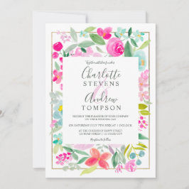 Zomerroze waterverf bruiloft kaart