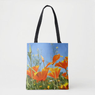 Zomers gevoel van wilde oranje bloemen. tote bag