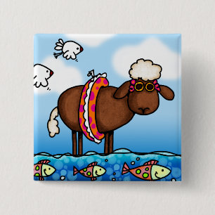 zomerschaap vierkante button 5,1 cm
