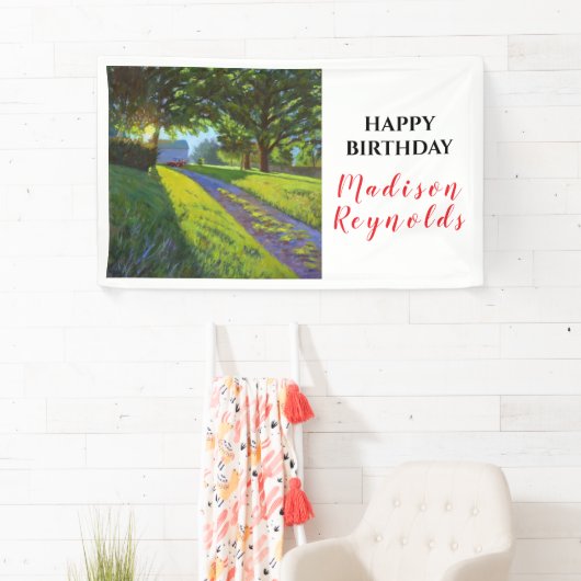 Zomerse Boerderij Scene In Helder Zonlicht Verjaar Spandoek (Insitu)