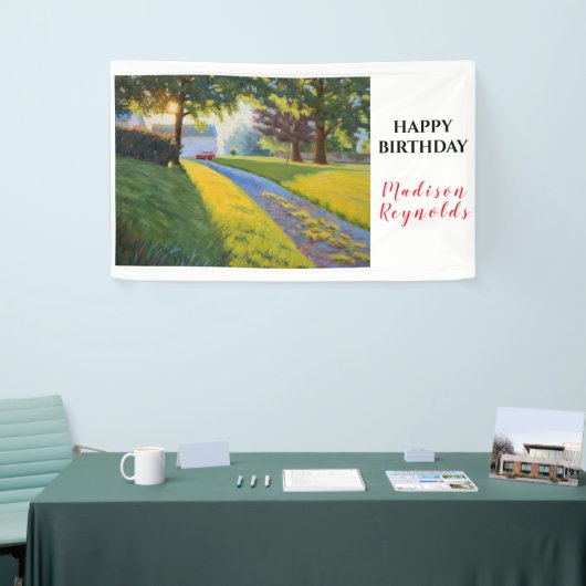 Zomerse Boerderij Scene In Helder Zonlicht Verjaar Spandoek (Beurs)