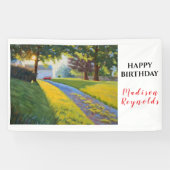 Zomerse Boerderij Scene In Helder Zonlicht Verjaar Spandoek (Horizontaal)