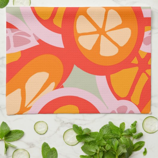 Zomerse felle vruchten van oranje grapefruit theedoek (Gevouwen)