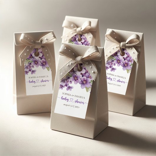Zomerse Paarse Fijne Violette Bloemen Baby shower Cadeaulabel