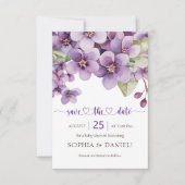 Zomerse Paarse Fijne Violette Bloemen Baby shower Save The Date (Voorkant)