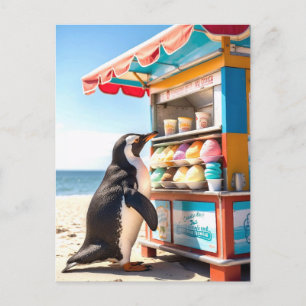 Zomerse pinguïn bij Ice Cream Stand Briefkaart