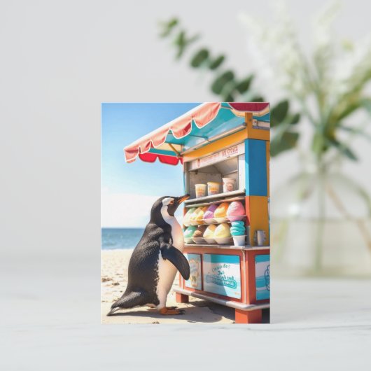 Zomerse pinguïn bij Ice Cream Stand Briefkaart (Staand voorkant)
