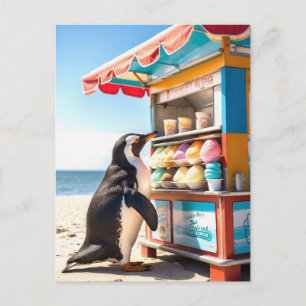 Zomerse pinguïn bij Ice Cream Stand Briefkaart