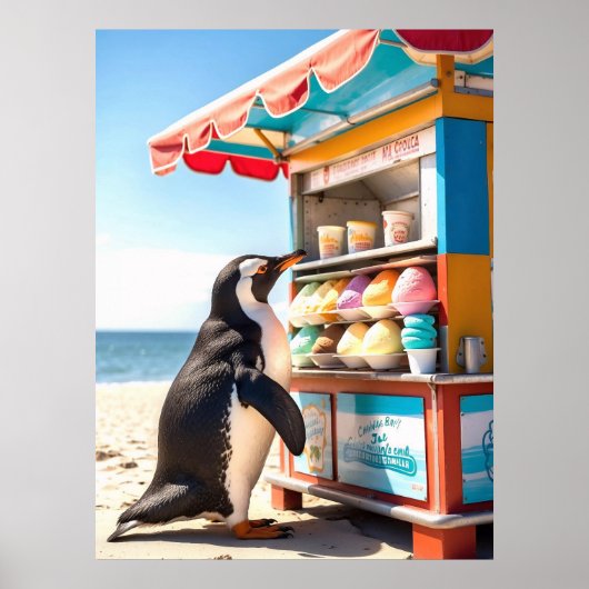 Zomerse pinguïn bij Ice Cream Stand Poster (Voorkant)