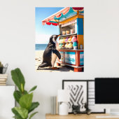 Zomerse pinguïn bij Ice Cream Stand Poster (Thuiskantoor)