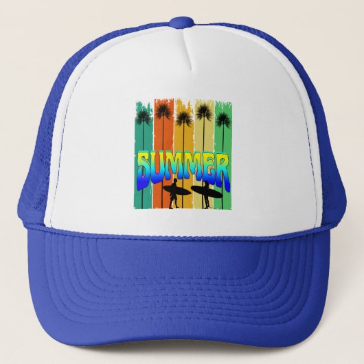 ZOMERSE RETRO PALMBOMEN TRUCKER PET (Voorkant)