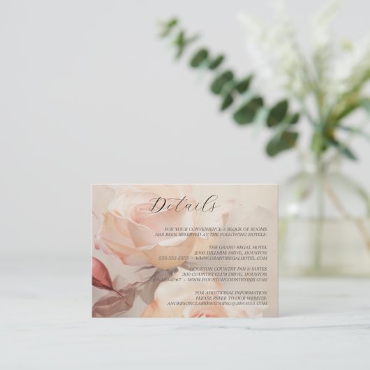 Zomerse Rozen Elegante bruiloft Informatiekaartje (Staand voorkant)