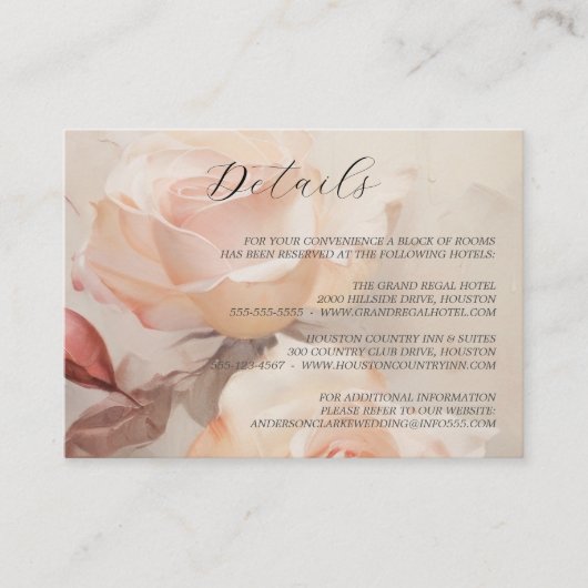 Zomerse Rozen Elegante bruiloft Informatiekaartje (Voorkant)