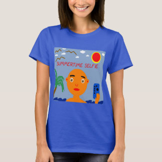 Zomerse selfie ontwerp op Dames Blauw T-shirt