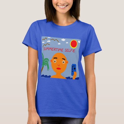 Zomerse selfie ontwerp op Dames Blauw T-shirt (Voorkant)