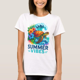 ZOMERSE SFEER SCHILDPAD GOLVEN BLOEMEN T-SHIRT
