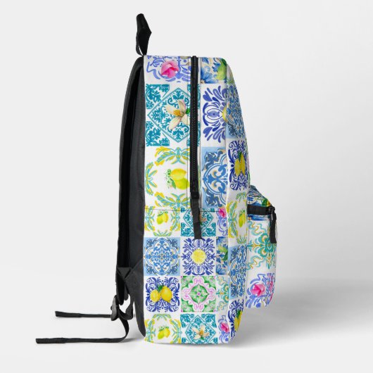 Zomerse Siciliaanse citrus Mediterrane azulejo Bedrukte Rugzak (Links)