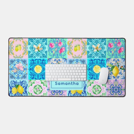 Zomerse Siciliaanse turquoise kleurrijke azulejo A Bureaumat (Keyboard & Muis)