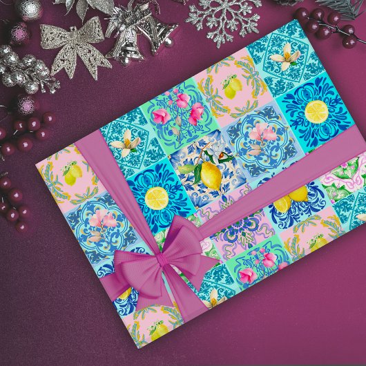 Zomerse Siciliaanse turquoise kleurrijke azulejo A Cadeaupapier