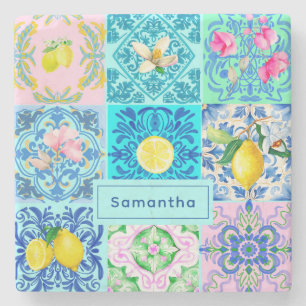 Zomerse Siciliaanse turquoise kleurrijke azulejo A Stenen Onderzetter