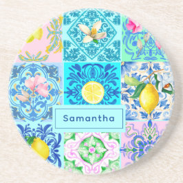 Zomerse Siciliaanse turquoise kleurrijke azulejo A Zandsteen Onderzetter